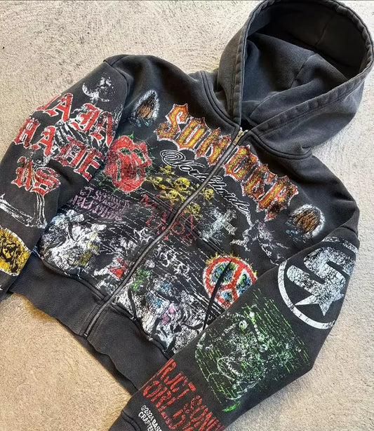 Graffiti Zip Hoodie Black